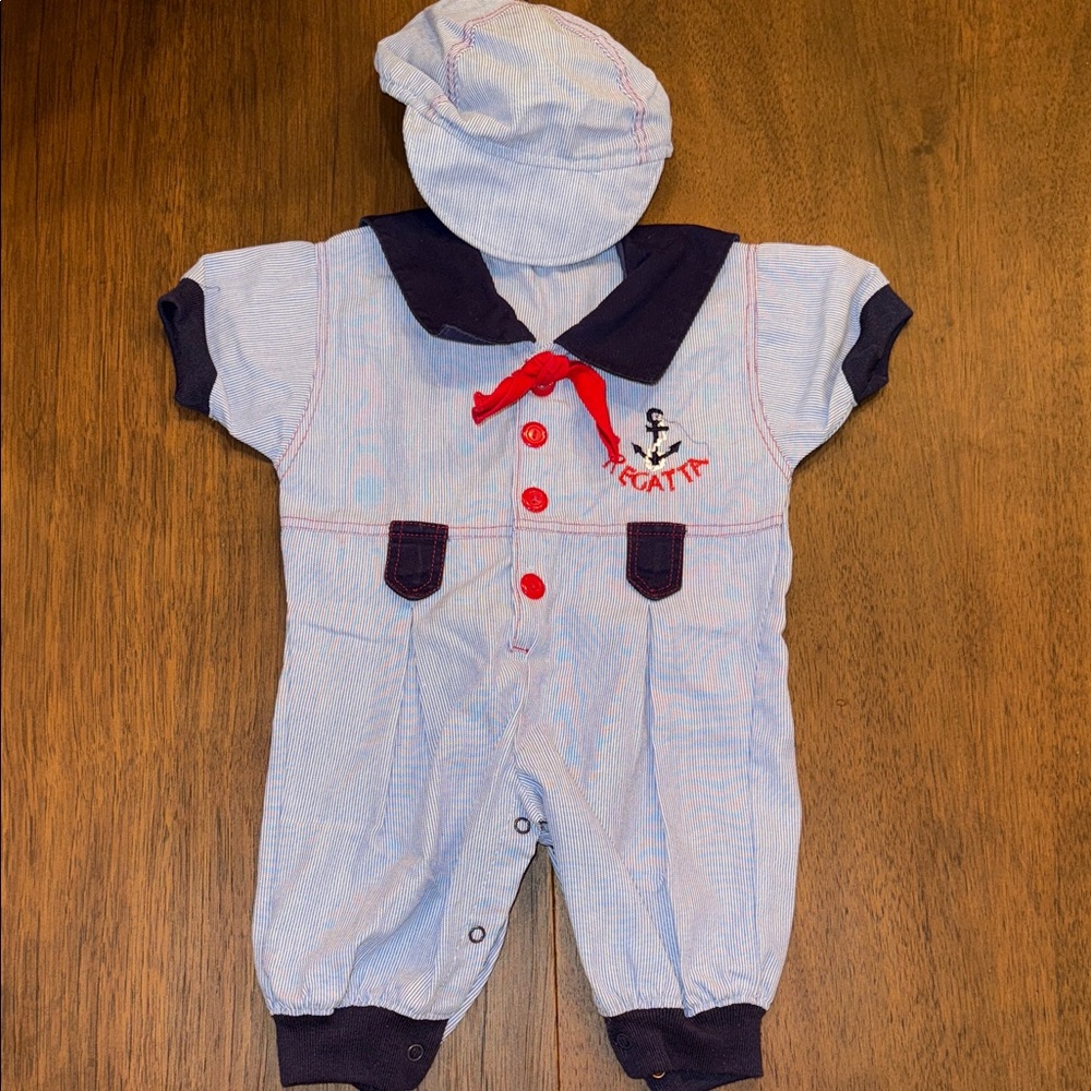 Vintage “Regatta” Nautical Anchor Baby Boy Outfit with Hat, 3-6 Months - Picture 1 of 7